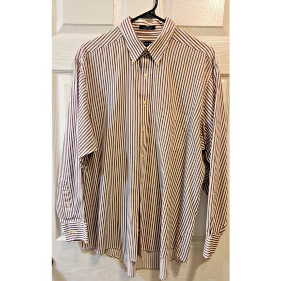 Chaps Button Up Men's Twill Casual Dress Shirt Long Sleeve XL Red White Striped - Picture 1 of 10